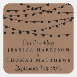 Het Rustic Kraft String Lights Wedding Collectie Vierkante Sticker