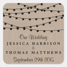 Het Rustic Kraft String Lights Wedding Collectie Vierkante Sticker