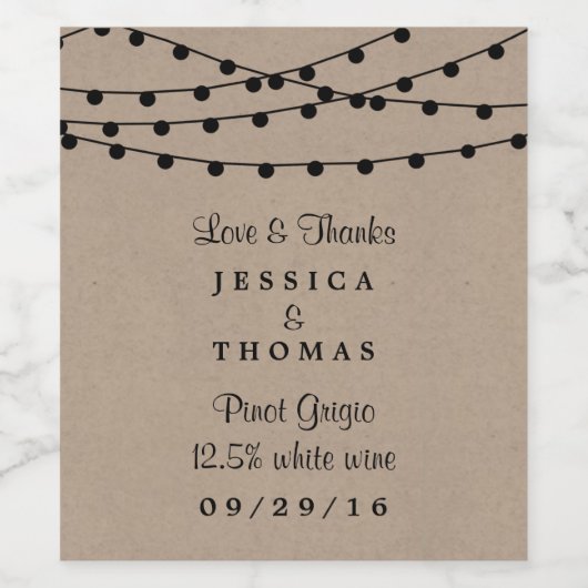 Het Rustic Kraft String Lights Wedding Collectie Wijn Etiket (Enkel label)