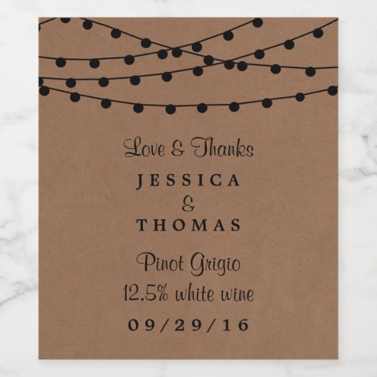 Het Rustic Kraft String Lights Wedding Collectie Wijn Etiket (Enkel label)