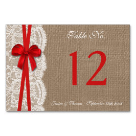 Het Rustic Red Bow Wedding Collectie Table Number Kaart