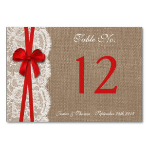 Het Rustic Red Bow Wedding Collectie Table Number Kaart