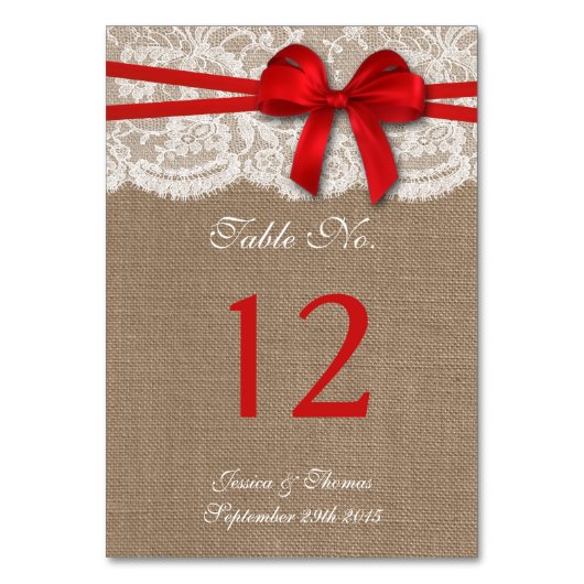 Het Rustic Red Bow Wedding Collectie Table Number Kaart (Achterkant)