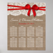 Het Rustic Red Bow Wedding Collectie Zetel Plan Poster (Voorkant)