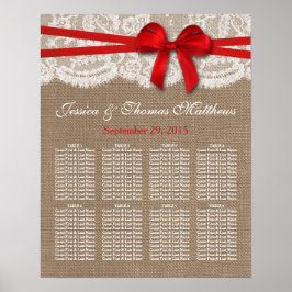 Het Rustic Red Bow Wedding Collectie Zetel Plan Poster