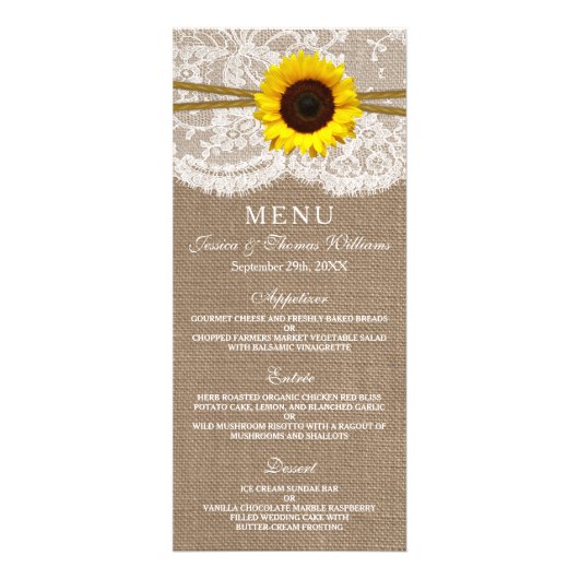 Het Rustic Sunflower Wedding Collectie Menu Kaart (Voorkant)