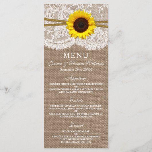 Het Rustic Sunflower Wedding Collectie Menu Kaart (Voorkant)