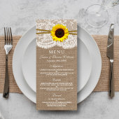 Het Rustic Sunflower Wedding Collectie Menu Kaart