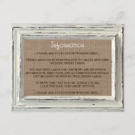 Het Rustic White Lijst & Burlap Wedding Collectie Informatiekaartje