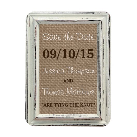 Het Rustic White Lijst & Burlap Wedding Collectie Magneet (Verticaal)