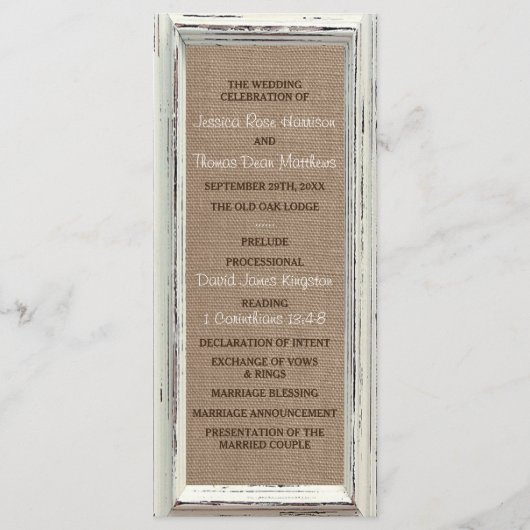 Het Rustic White Lijst & Burlap Wedding Collectie Programmakaart (Voorkant)