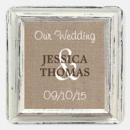 Het Rustic White Lijst & Burlap Wedding Collectie Vierkante Sticker