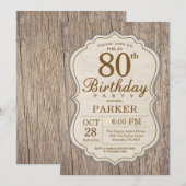 Het rustieke 80ste Hout van de Uitnodiging van de (Voorkant / Achterkant)