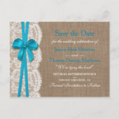 Het rustieke Blue Bow Collectie bewaart de datum Aankondigingskaart (Voorkant)