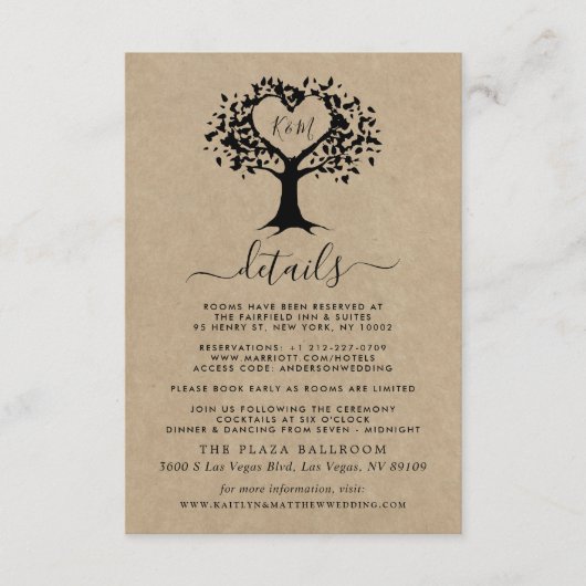 Het rustieke hart boom bruiloft Collectie Detail Informatiekaartje (Voorkant)