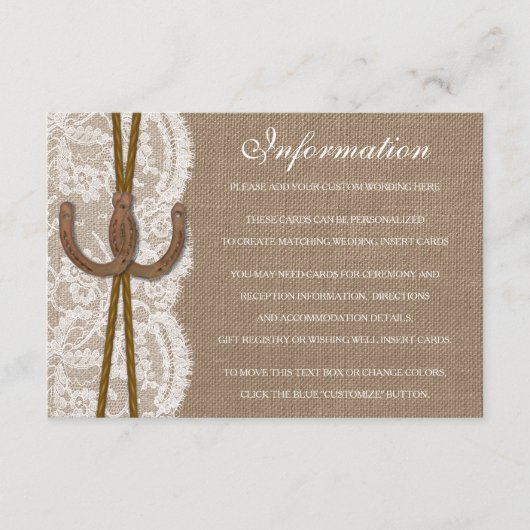 Het rustieke Hoefijzer bruiloft Collectie Detail Informatiekaartje (Voorkant)