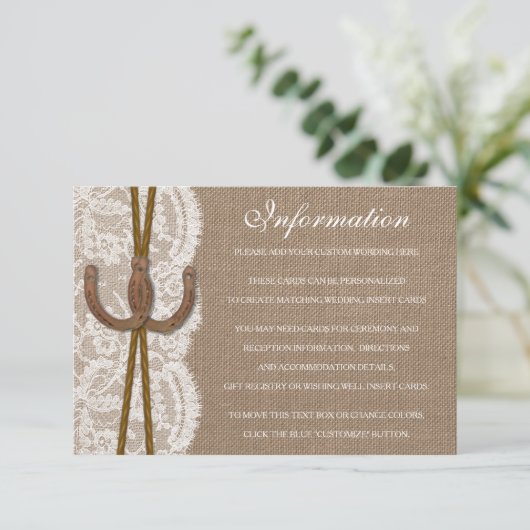 Het rustieke Hoefijzer bruiloft Collectie Detail Informatiekaartje (Staand voorkant)