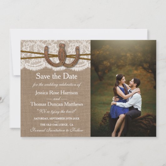 Het rustieke Hoefijzer bruiloft Collectie Foto Save The Date (Voorkant)