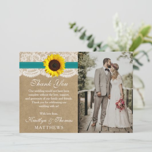 Het rustieke Kraft Zonnebloem Bruiloft Collectie Bedankkaart (Staand voorkant)