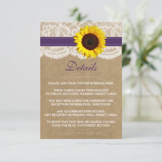 Het rustieke Kraft Zonnebloem Bruiloft Collectie Informatiekaartje (Staand voorkant)