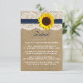 Het rustieke Kraft Zonnebloem Bruiloft Collectie Informatiekaartje (Staand voorkant)