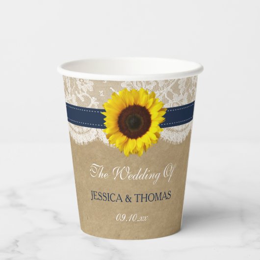 Het rustieke Kraft Zonnebloem Bruiloft Collectie Papieren Bekers (Achterkant)