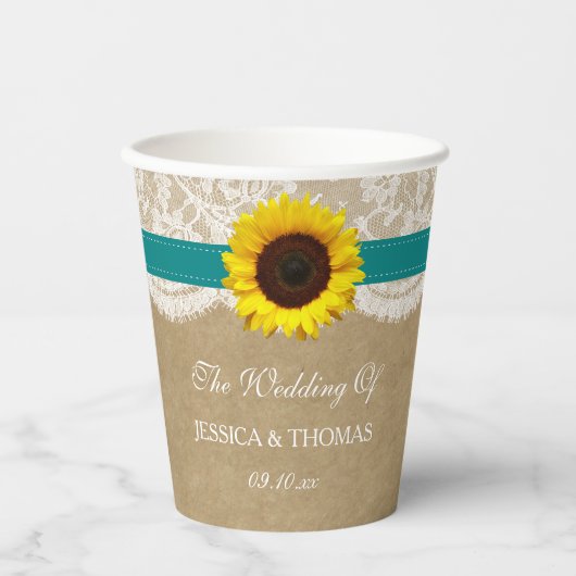 Het rustieke Kraft Zonnebloem Bruiloft Collectie Papieren Bekers (Voorkant)
