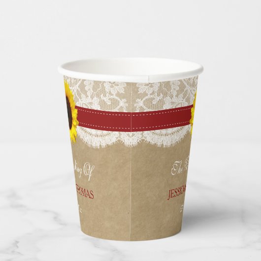 Het rustieke Kraft Zonnebloem Bruiloft Collectie Papieren Bekers (Rechts)