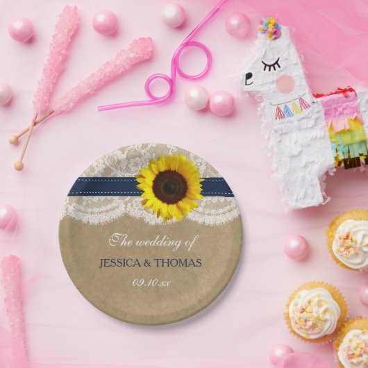 Het rustieke Kraft Zonnebloem Bruiloft Collectie Papieren Bordje (Feest)