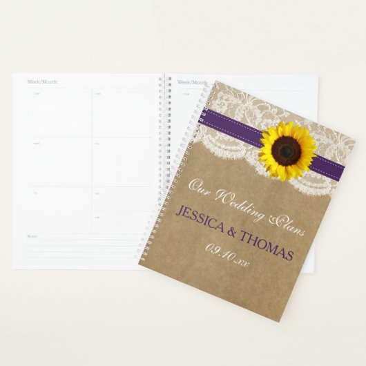 Het rustieke Kraft Zonnebloem Bruiloft Collectie Planner (Display)