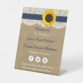 Het rustieke Kraft Zonnebloem Bruiloft Collectie Reclamebord Met Voetstuk (Voorkant)