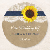 Het rustieke Kraft Zonnebloem Bruiloft Collectie Ronde Kartonnen Onderzetter (Voorkant)