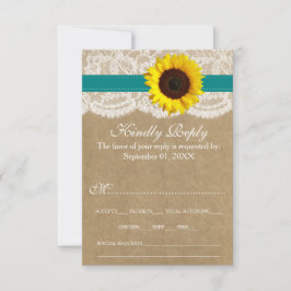 Het rustieke Kraft Zonnebloem Bruiloft Collectie RSVP Kaartje