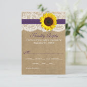 Het rustieke Kraft Zonnebloem Bruiloft Collectie RSVP Kaartje (Staand voorkant)