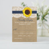 Het rustieke Kraft Zonnebloem Bruiloft Collectie RSVP Kaartje (Staand voorkant)