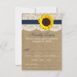 Het rustieke Kraft Zonnebloem Bruiloft Collectie RSVP Kaartje