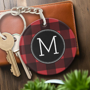 Het rustieke Rode & Zwarte Monogram van het Sleutelhanger
