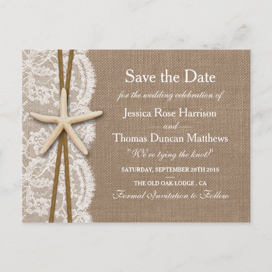 Het rustieke Starfish Collectie bewaart de datum Aankondigingskaart (Voorkant)