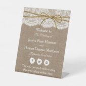 Het rustieke Twine Bow bruiloft Collectie Welkom Reclamebord Met Voetstuk (Voorkant)