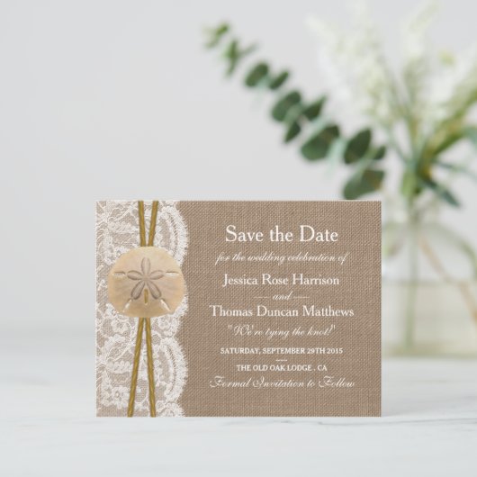 Het rustieke Zanddollar Collectie Save The Date Aankondigingskaart (Staand voorkant)