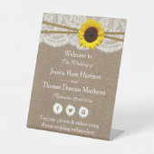 Het rustieke Zonnebloem Bruiloft Collectie Welkom Reclamebord Met Voetstuk (Voorkant)