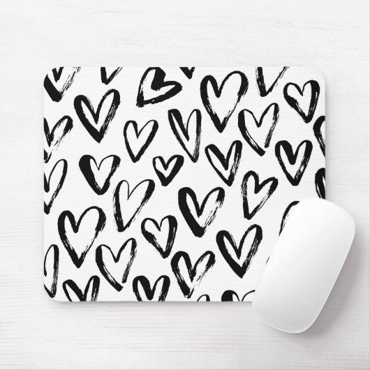 Het rustieke Zwarte Zwart-wit Patroon van Harten Muismat (Met muis)