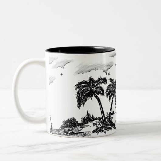 Het rustige en eenzame zee, maar we hebben nog ste tweekleurige koffiemok (Links)