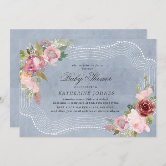 het rustige florale lijst virtuele baby shower uit (Voorkant / Achterkant)