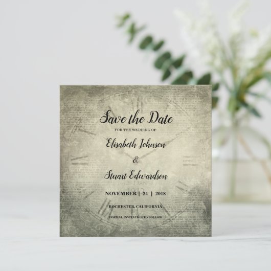 Het rustige klokmanuscript Weddenschap sparen de Save The Date (Staand voorkant)