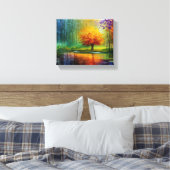 Het rustige Landschap Schilderen: Kleurrijke Boom Canvas Afdruk (Insitu (Slaapkamer))