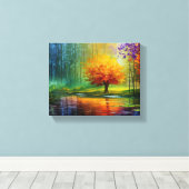 Het rustige Landschap Schilderen: Kleurrijke Boom Canvas Afdruk (Insitu (Houten vloer))