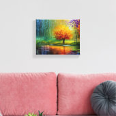 Het rustige Landschap Schilderen: Kleurrijke Boom Canvas Afdruk (Insitu (Woonkamer))