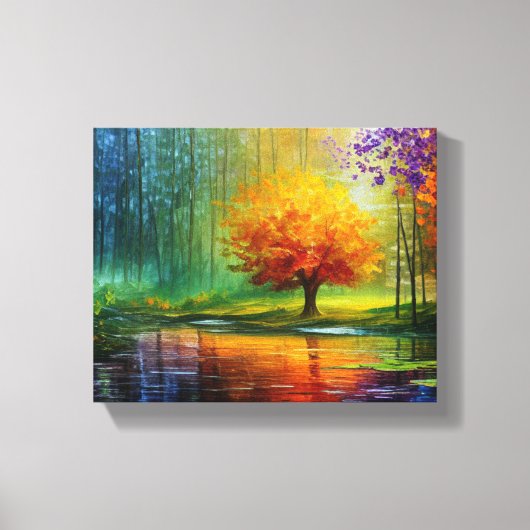 Het rustige Landschap Schilderen: Kleurrijke Boom Canvas Afdruk (Voorkant)