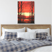Het rustige Zonsondergang Landschap Schilderen Canvas Afdruk (Insitu (Slaapkamer))